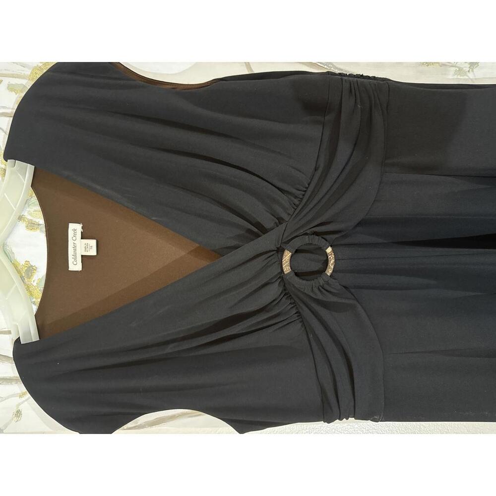 Coldwater Creek Black V-Neck Dress with Ring Detail Size 16